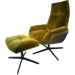 Bielefelder Werkstätten Fernsehsessel|Loungesessel|Funktionssessel Daron Stoff B Emilia 232 Grün Schale Leder Java Braun Sternfuß Bronze Schwarz Matt Mit Hocker