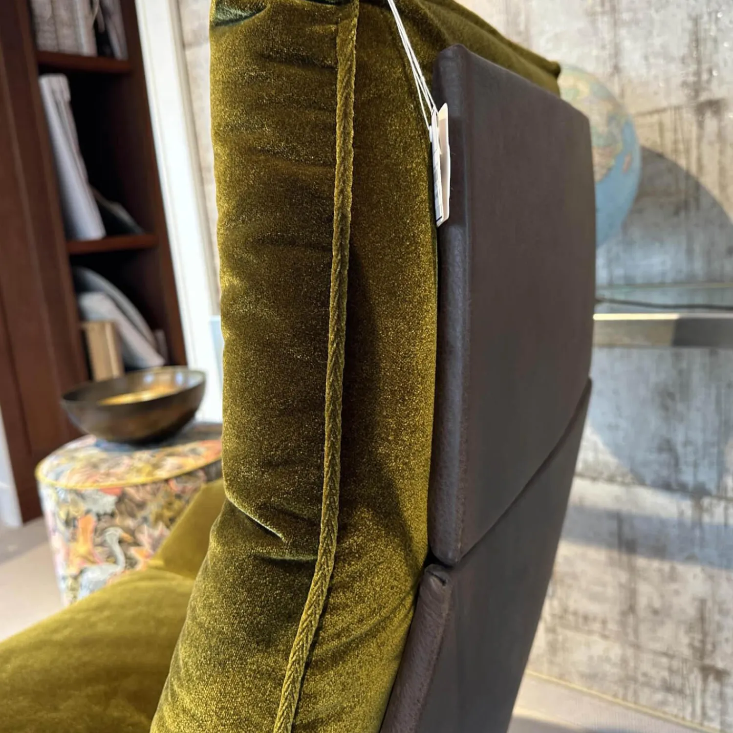 Bielefelder Werkstätten Fernsehsessel|Loungesessel|Funktionssessel Daron Stoff B Emilia 232 Grün Schale Leder Java Braun Sternfuß Bronze Schwarz Matt Mit Hocker