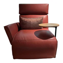 Koinor Relaxsessel|Funktionssessel Etino Leder B-Toro Reno Rot 5 Arm Drehkreuz Schwarz Matt Mit Tisch Wildeiche Natur Und Nierenkissen