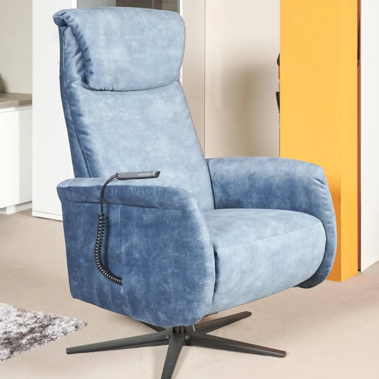 Carina Relaxsessel|Funktionssessel Noah M Blau Sternfuß Schwarz Verstellbar