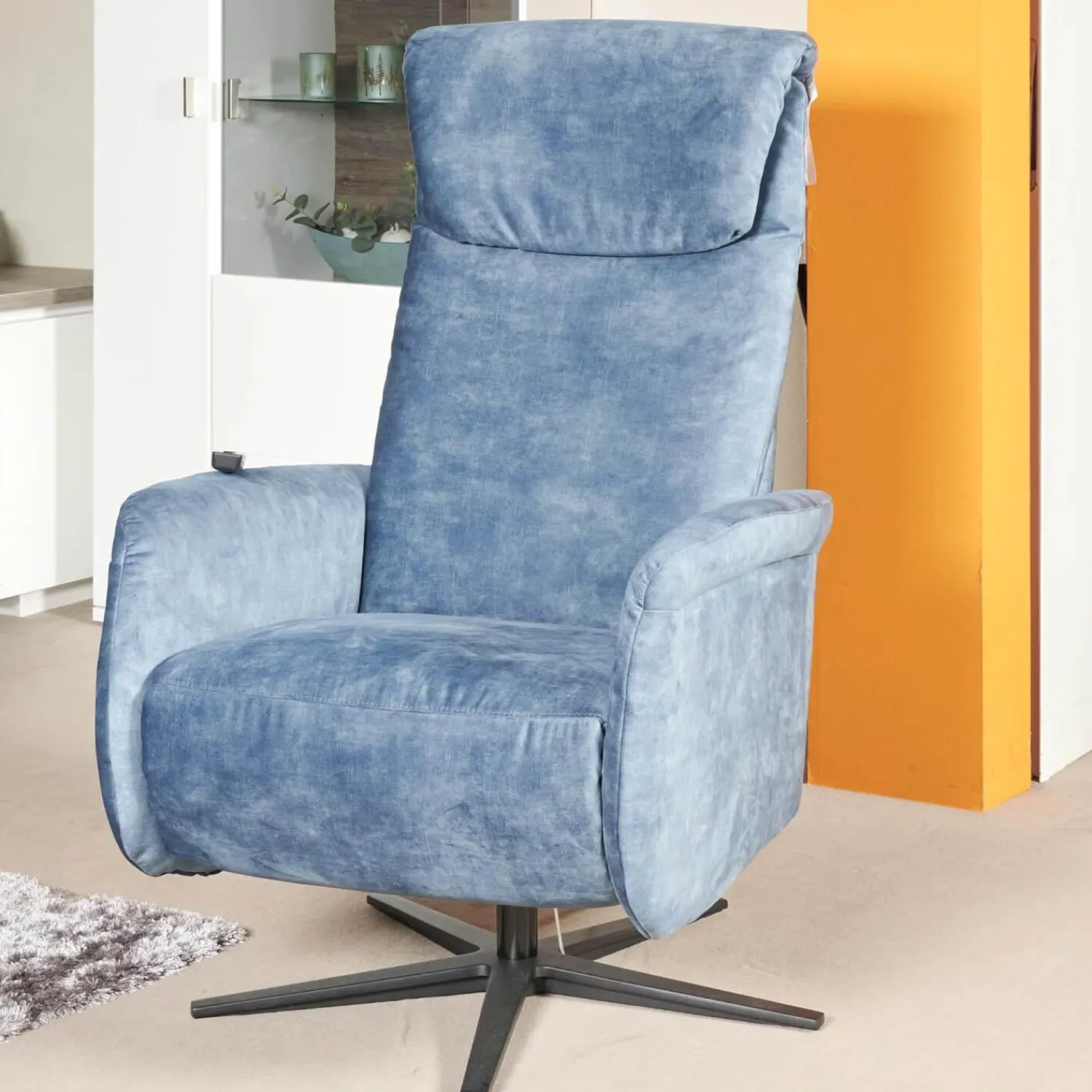 Carina Relaxsessel|Funktionssessel Noah M Blau Sternfuß Schwarz Verstellbar