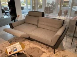 Bielefelder Werkstätten 2-Sitzer-Sofas|Funktionssofa Eternity Korpus Sitzkissen Stoff Mara 282 Korpus Leder Normandie Graphit Grau Metallfuß Bronze Matt