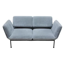 Brühl 2-Sitzer-Sofas|Funktionssofa Roro Small Stoff 4490 Grau Blau Fuß Chrom Glänzend Hinten Rollen Schwarz