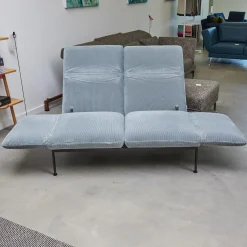 Brühl 2-Sitzer-Sofas|Funktionssofa Roro Small Stoff 4490 Grau Blau Fuß Chrom Glänzend Hinten Rollen Schwarz