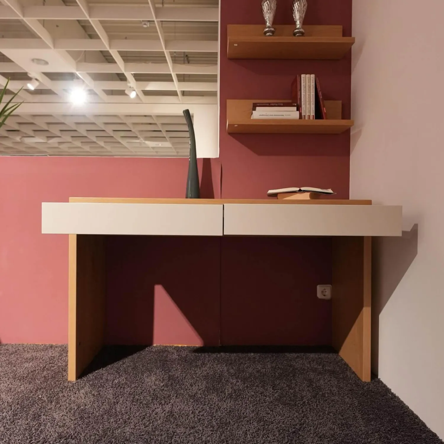 Rietberger Möbelwerke Schreibtische & Sekretäre|Funktionstisch Venue S 32 Korpus Asteiche Front Lack Seidengrau Inklusive Wandbord