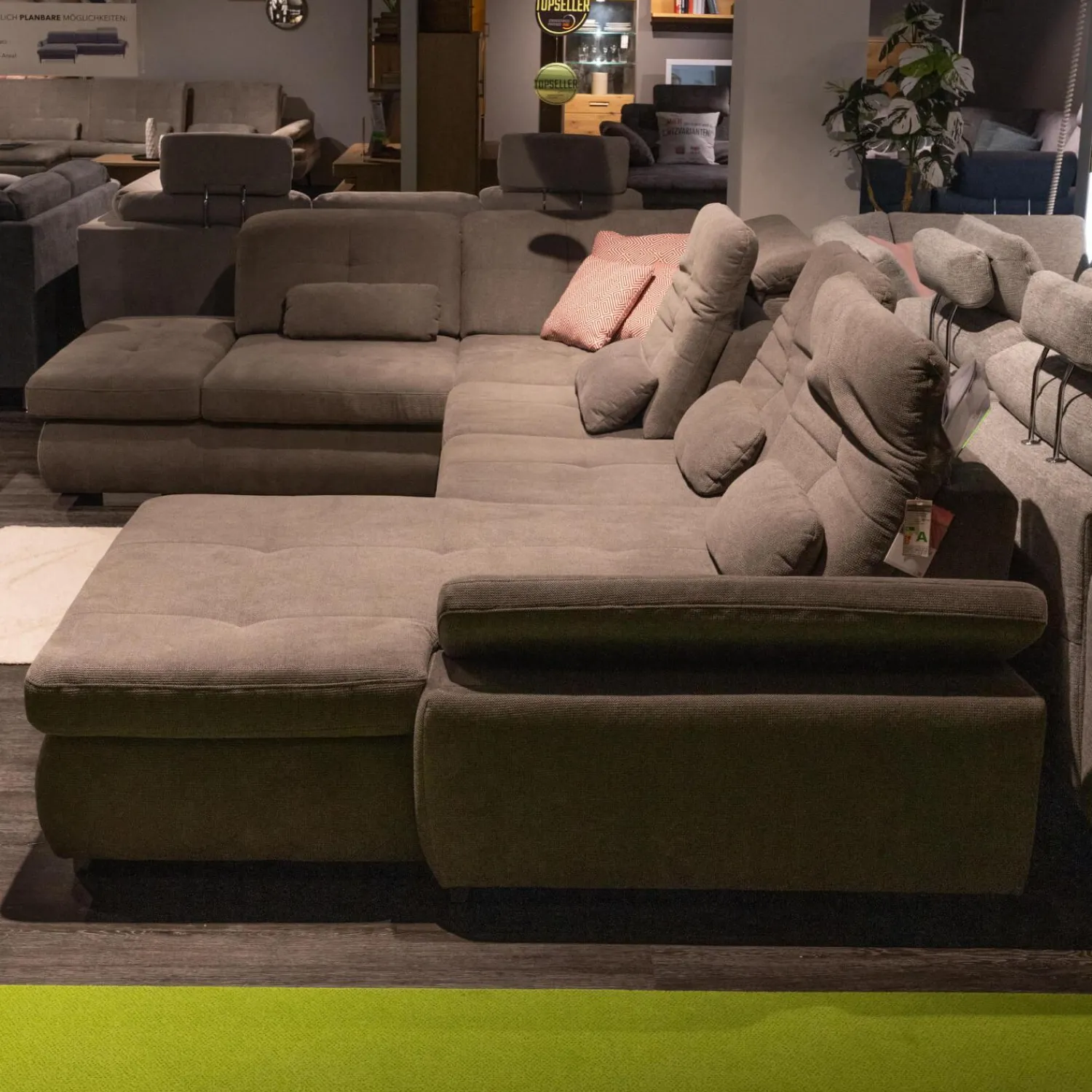 Modulmaster Wohnlandschaften|Funktions-Wohnlandschaft MM MP1044 Stoff Belle Grey Grau Fuß Metall Hochglanz Inklusive Kissen