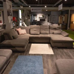 Modulmaster Wohnlandschaften|Funktions-Wohnlandschaft MM MP1044 Stoff Belle Grey Grau Fuß Metall Hochglanz Inklusive Kissen