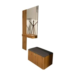 Team 7 Garderoben|Garderobe Cubus Eiche Wild Naturöl Sitzauflage Leder Mittelgrau