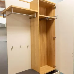 Musterring Garderoben|Garderobe Kira Eiche Sand Lack Crema Creme Leder 1 Hermes Bruin Schwarz Grau Griffe Metall