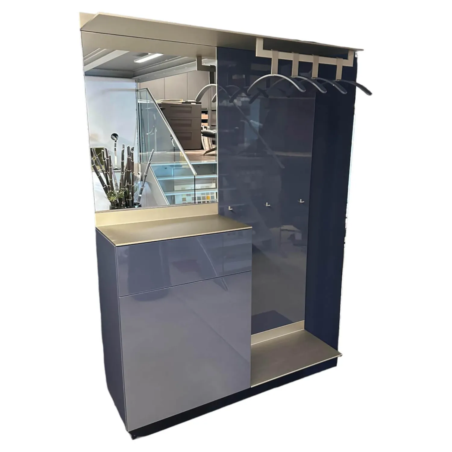 Schönbuch Garderoben|Garderobe S7 Lack Hochglanz Nachtblau 165 Blau Metalloberfläche Bronze Eloxiert 99 Inklusive Kleiderbügel