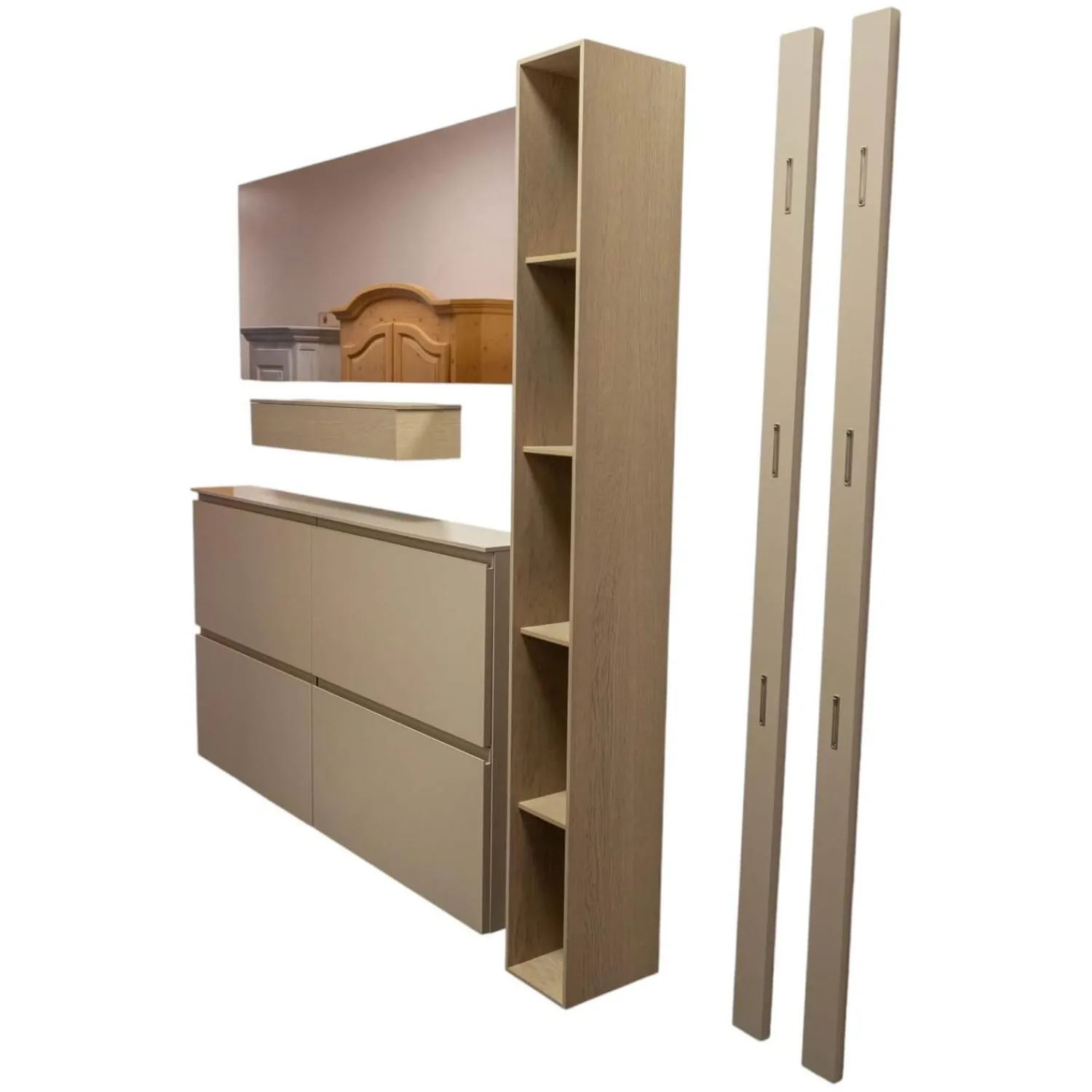 Sudbrock Garderoben|Garderobe Tando Glattlack 408 Terra Grau Beige Eiche Sahara Griffe Metall