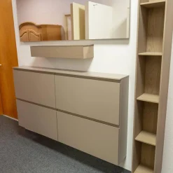 Sudbrock Garderoben|Garderobe Tando Glattlack 408 Terra Grau Beige Eiche Sahara Griffe Metall