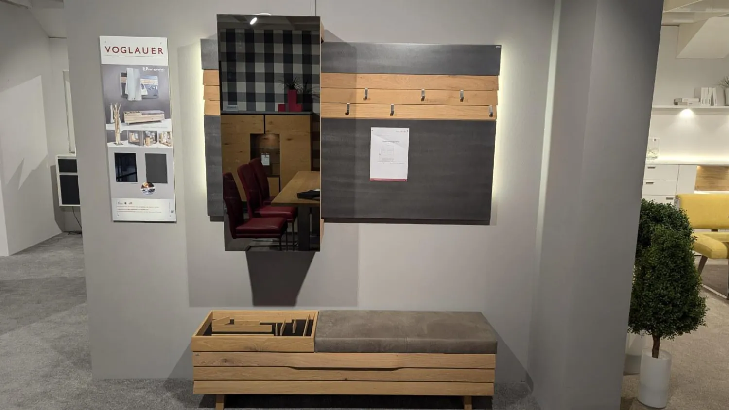 Voglauer Garderoben|Garderobe V Organo Coming Wildeiche Rustiko Bank Stoff Vintage Quarz Grau Mit Beleuchtung