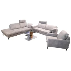 W. Schillig Polstergruppen|Garnitur 34102 Stoff V 5221 Light Grey Grau Fuß FS 1 Schwarz mit Sessel