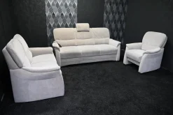 Arco Polstergruppen|Garnitur Alina Stoff 03 Hellgrau 3-2-1 mit Vorziehbett und Sitztiefenverstellung Elektrisch