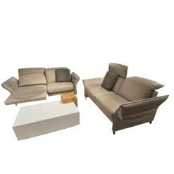 Erpo Polstergruppen|Garnitur Avantgarde 965 Leder 43.210 Pearl Beige 2 Sofas 2 Kissen