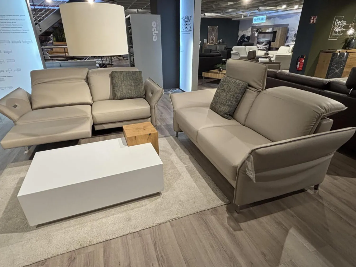 Erpo Polstergruppen|Garnitur Avantgarde 965 Leder 43.210 Pearl Beige 2 Sofas 2 Kissen