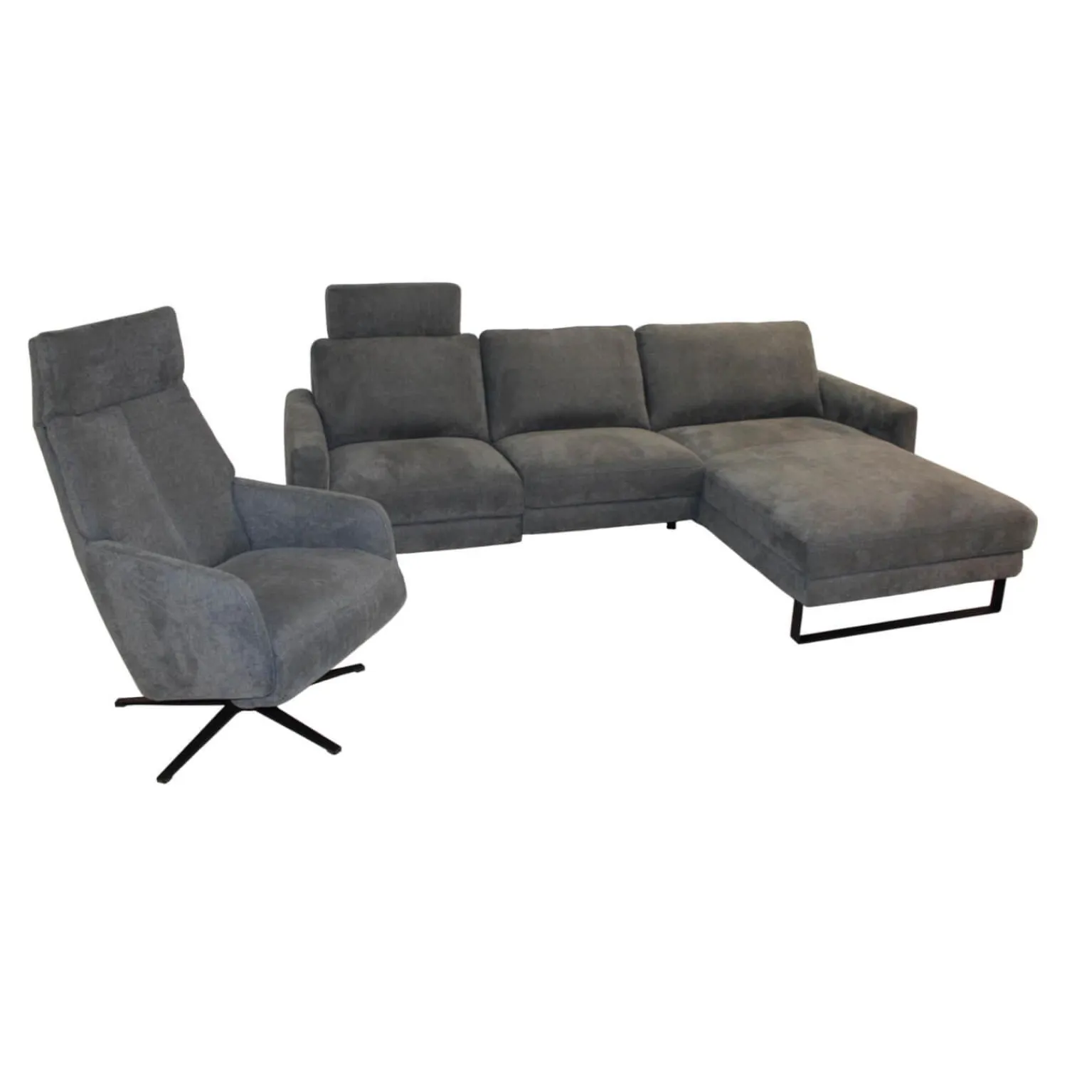 DFM Polstergruppen|Garnitur Cadiz Stoff 56 Clever Grau Ecksofa mit Sessel