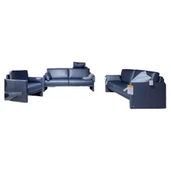 Rolf Benz Polstergruppen|Garnitur Cara Bezug Leder 38.109 Graublau Inklusive Kopfstütze Beinauflage Und 3 Kissen