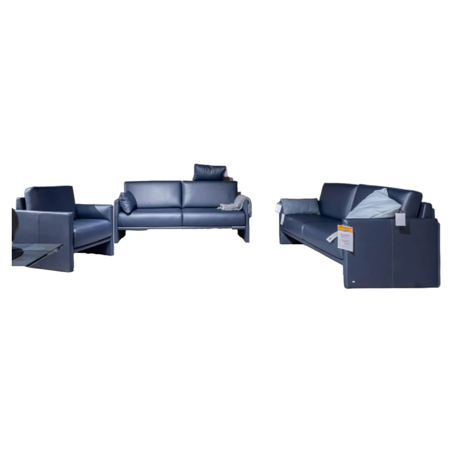 Rolf Benz Polstergruppen|Garnitur Cara Bezug Leder 38.109 Graublau Inklusive Kopfstütze Beinauflage Und 3 Kissen