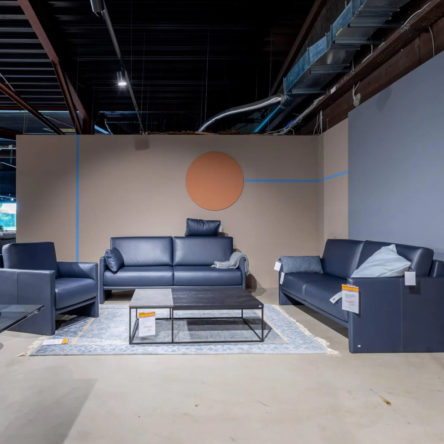 Rolf Benz Polstergruppen|Garnitur Cara Bezug Leder 38.109 Graublau Inklusive Kopfstütze Beinauflage Und 3 Kissen