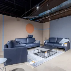 Rolf Benz Polstergruppen|Garnitur Cara Bezug Leder 38.109 Graublau Inklusive Kopfstütze Beinauflage Und 3 Kissen