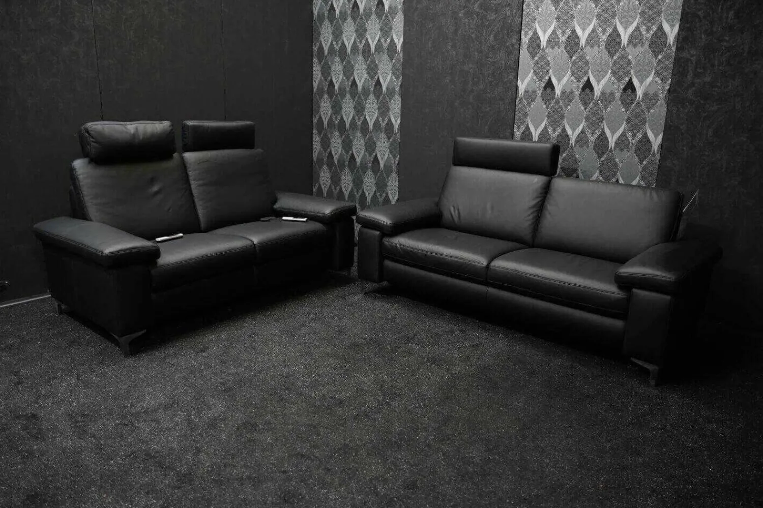 Steinpol Polstergruppen|Garnitur Charly Leder Dolcia Schwarz 58-944 mit Elektrischer Relaxfunktion