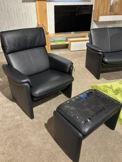 Erpo Polstergruppen|Garnitur City Leder 43.876 Dunkelblau mit Sessel und Hocker