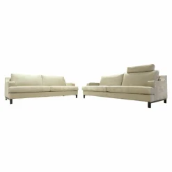 Erpo Polstergruppen|Garnitur Classics 2 Sofas Stoff Prestige Sand Creme Holzkufe Wenge Braun mit Kopfstütze