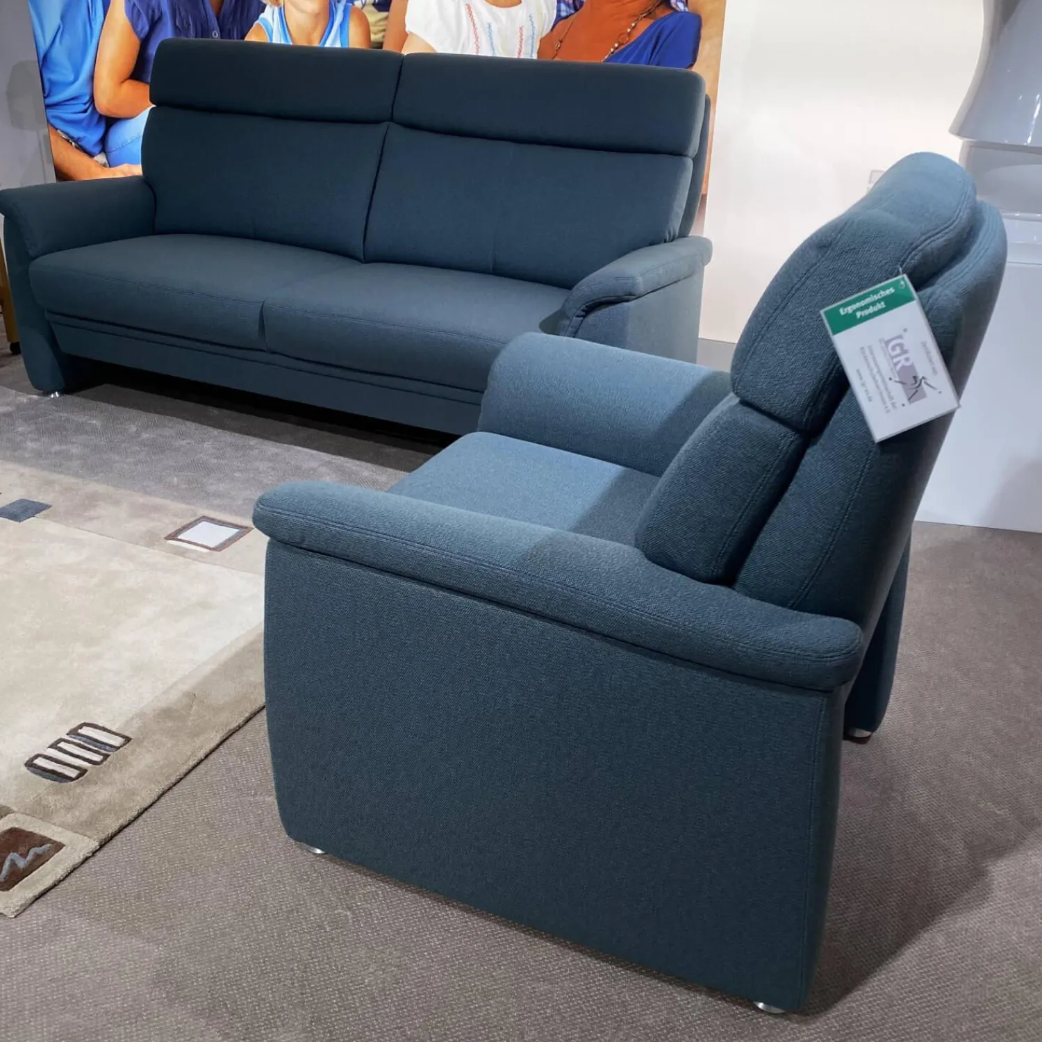Arco Polstergruppen|Garnitur Colorado Casada Stoff Q2 Melite Gletscher Blau 2 Sofas 1 Sessel