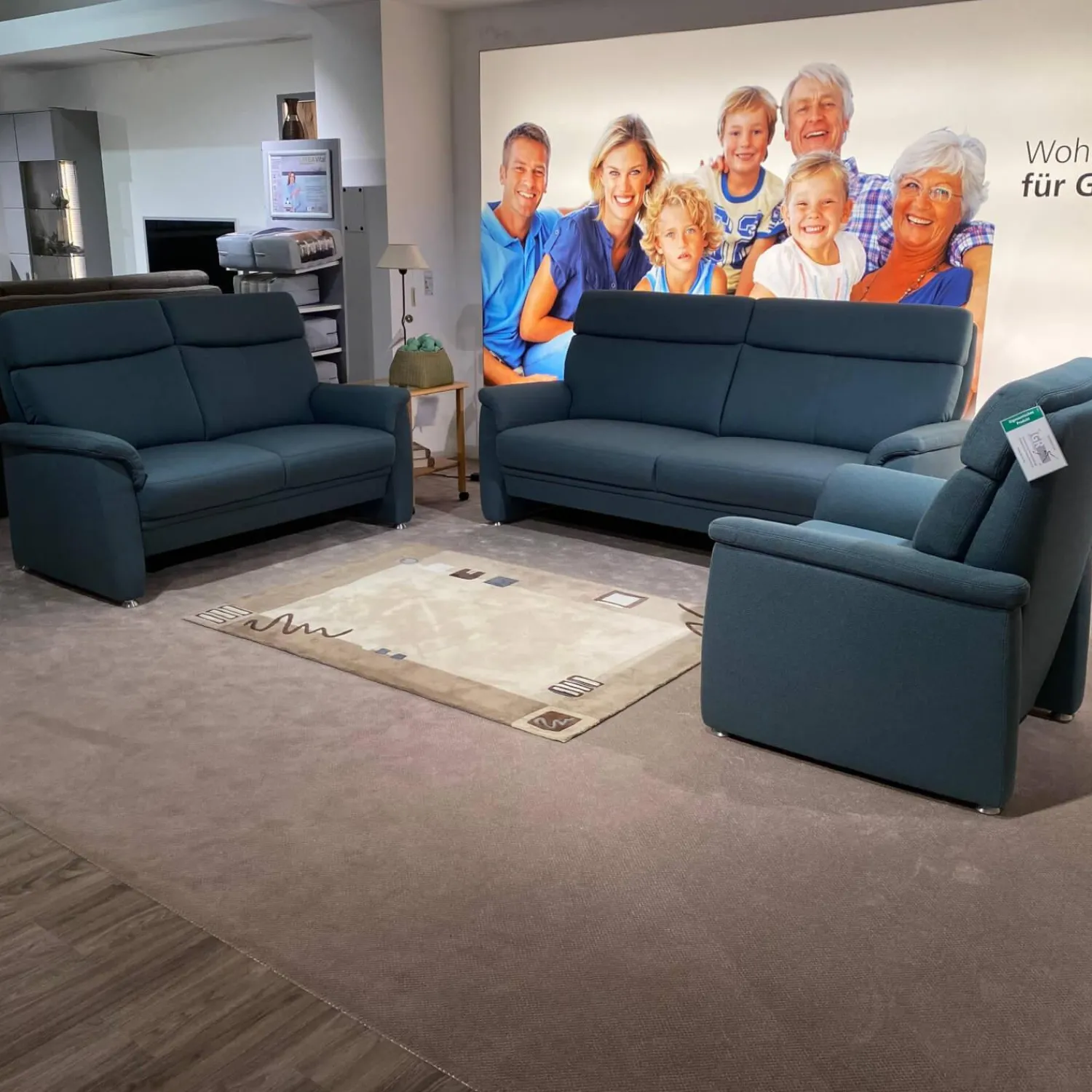 Arco Polstergruppen|Garnitur Colorado Casada Stoff Q2 Melite Gletscher Blau 2 Sofas 1 Sessel