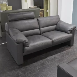 Erpo Polstergruppen|Garnitur Einzelsofa GA210 Mit Sessel GA200 Bezug Leder 43.059 Grau Inklusive Kopfstütze