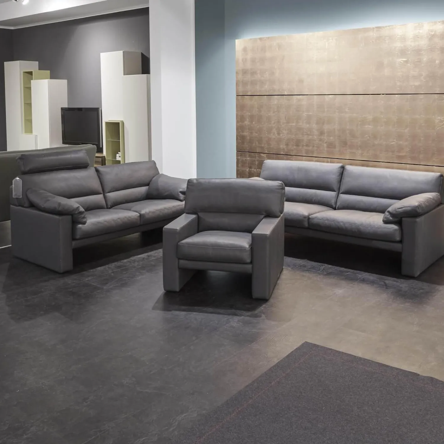 Erpo Polstergruppen|Garnitur Einzelsofa GA210 Mit Sessel GA200 Bezug Leder 43.059 Grau Inklusive Kopfstütze