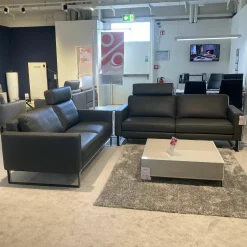 DFM Polstergruppen|Garnitur Enna LD Leder WM Anthrazit Füße Metall Schwarz