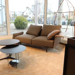 Molteni & C Polstergruppen|Garnitur Gregor Stoff Kameo K0591 Grau Leder Siria S1221 Tortora Grau Gestell Zinnfarbig Braun Mit Kissen