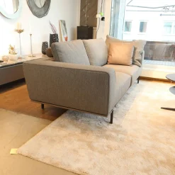 Molteni & C Polstergruppen|Garnitur Gregor Stoff Kameo K0591 Grau Leder Siria S1221 Tortora Grau Gestell Zinnfarbig Braun Mit Kissen