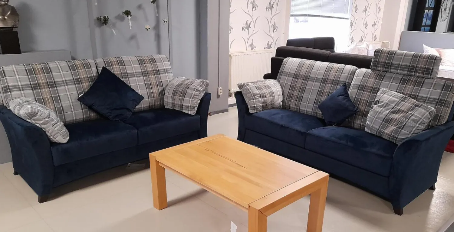 Schröno Polstergruppen|Garnitur KS 9720-1 Sydney Stoff 657577 Fuß Buche Maronfarbig 2 Sofas