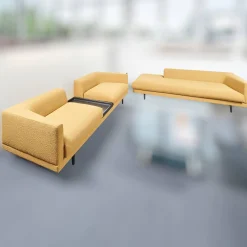 Bielefelder Werkstätten Polstergruppen|Garnitur Long Island 2/75 Stoff Promise JA1629/040 Gelb mit Tisch und Anbauelement