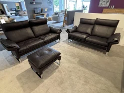 Erpo Polstergruppen|Garnitur Lucca Leder 43.090 Dunkelbraun mit Hocker und Dekokissen