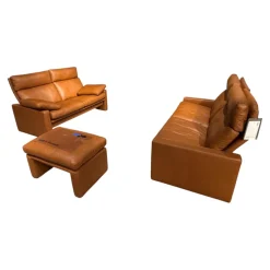 Erpo Polstergruppen|Garnitur Manhattan 250 Leder 250.850 Tabac Braun 2 Sofas 1 Hocker