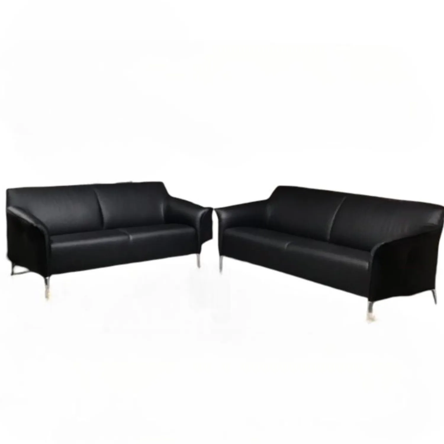 Leolux Polstergruppen|Garnitur Mayon Leder Ceras Peat Schwarz Aluminiumfüße Poliert 2 Sofas
