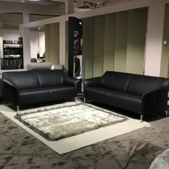 Leolux Polstergruppen|Garnitur Mayon Leder Ceras Peat Schwarz Aluminiumfüße Poliert 2 Sofas