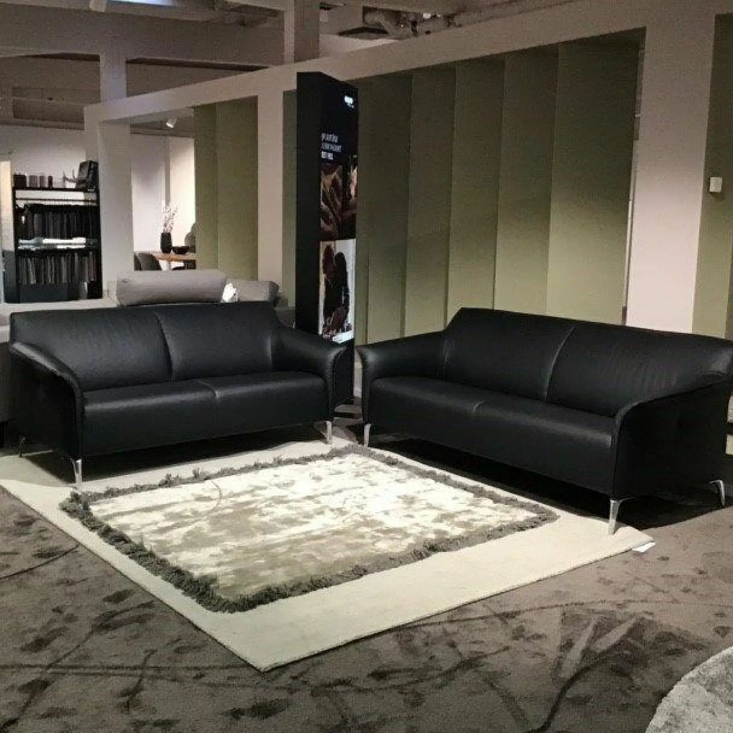 Leolux Polstergruppen|Garnitur Mayon Leder Ceras Peat Schwarz Aluminiumfüße Poliert 2 Sofas