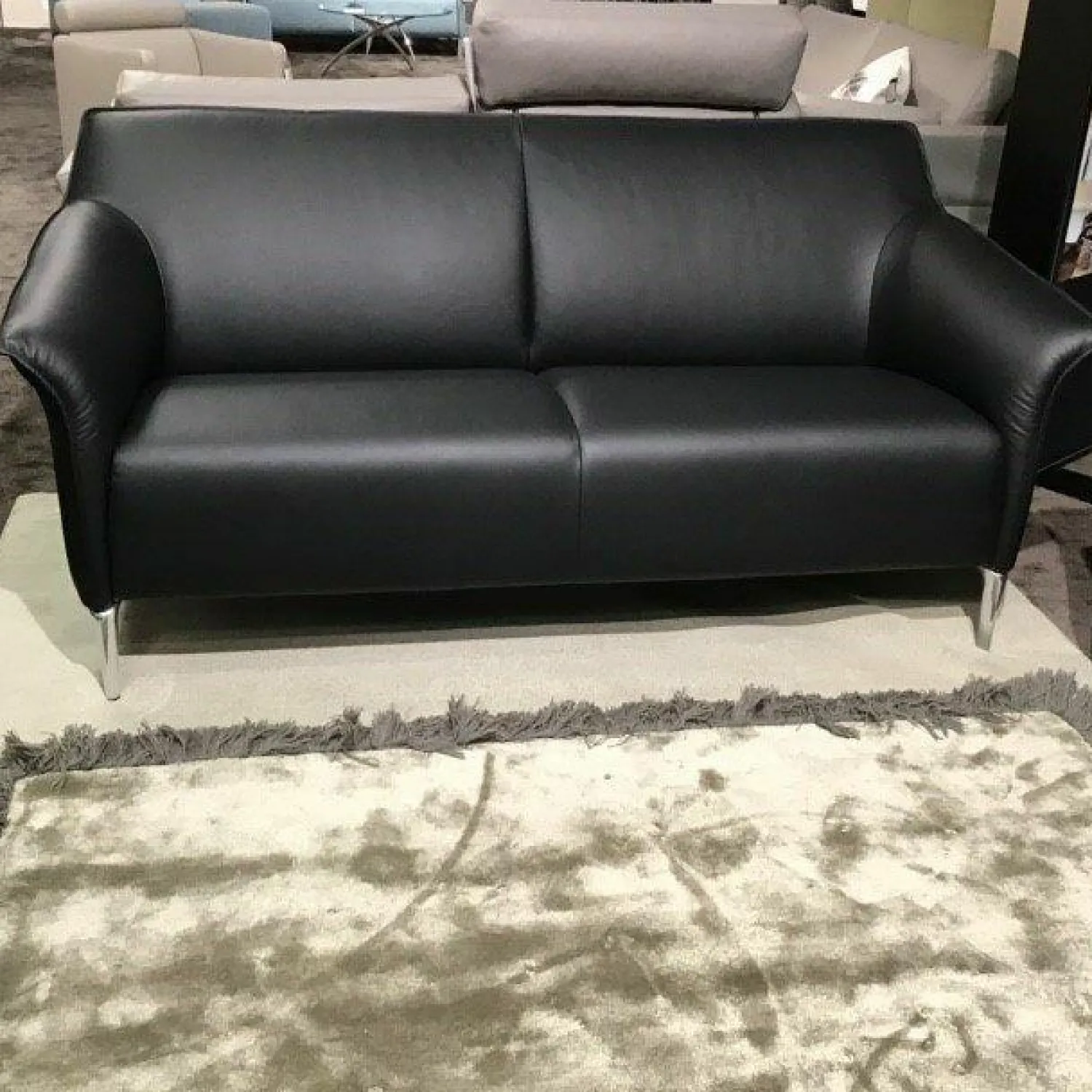 Leolux Polstergruppen|Garnitur Mayon Leder Ceras Peat Schwarz Aluminiumfüße Poliert 2 Sofas