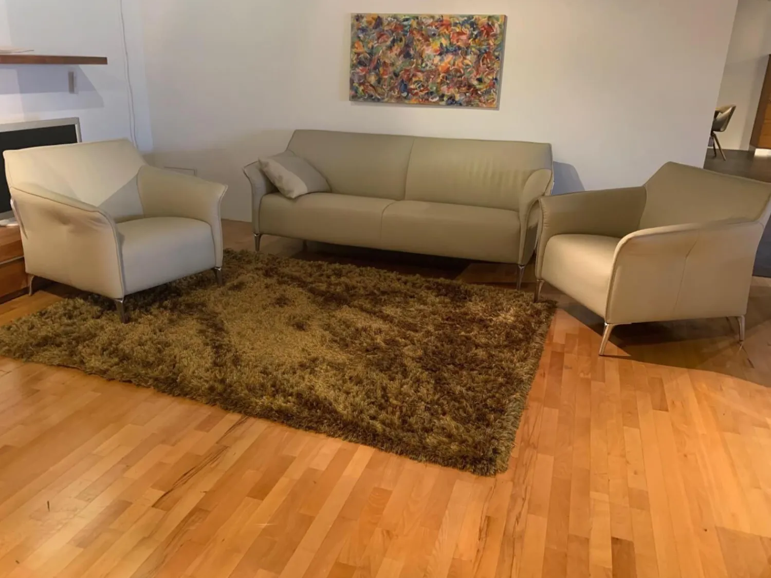 Leolux Polstergruppen|2-Sitzer-Sofas|Garnitur Mayon Leder Senso 4400 Off White 1 Sofa 2 Sessel