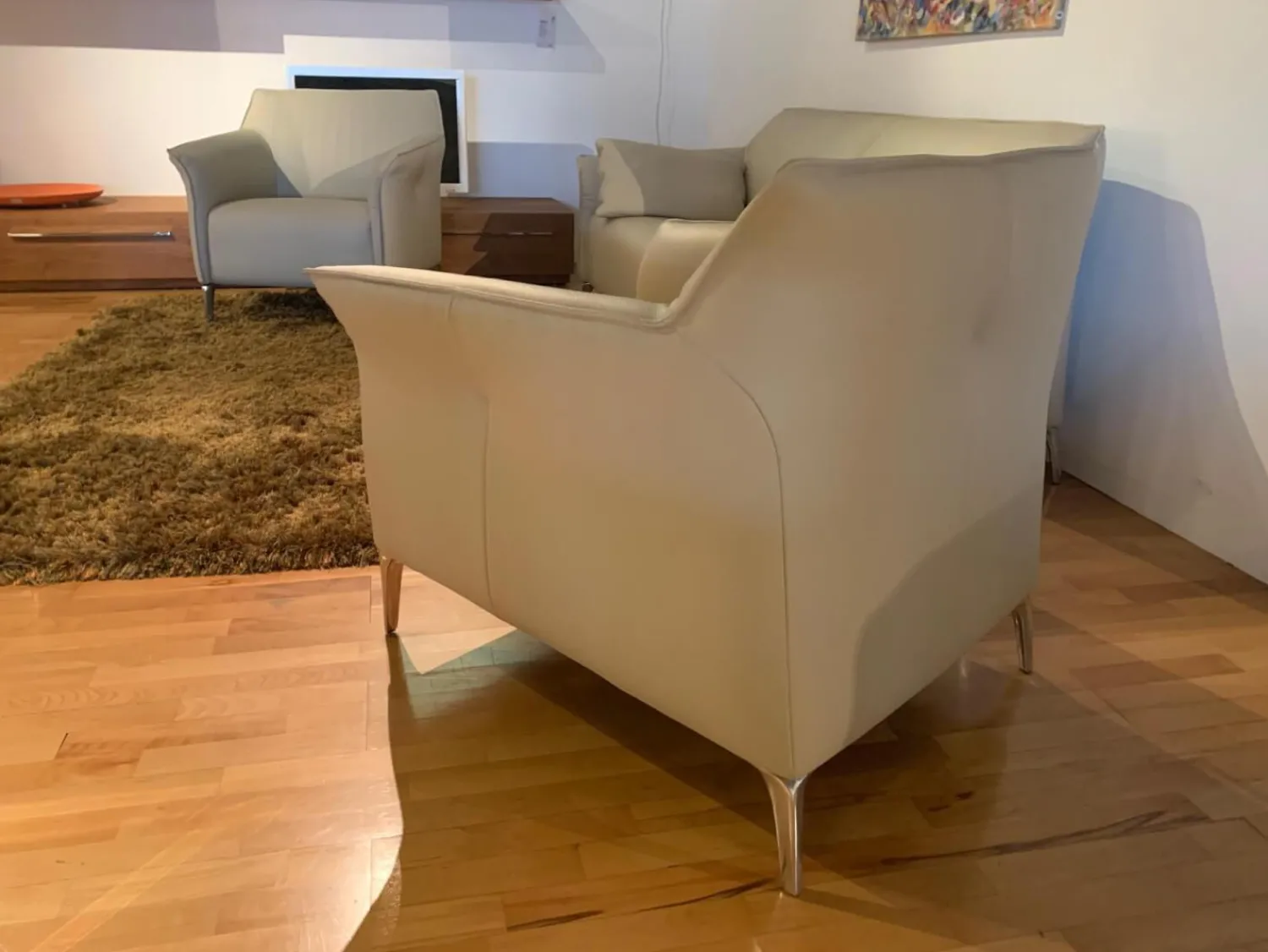 Leolux Polstergruppen|2-Sitzer-Sofas|Garnitur Mayon Leder Senso 4400 Off White 1 Sofa 2 Sessel