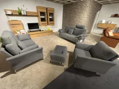 Erpo Polstergruppen|Garnitur Modena 220 Stoff Prairie 2022.78 Grau Füße Chrom 2 Sofas 1 Sessel 1 Hocker