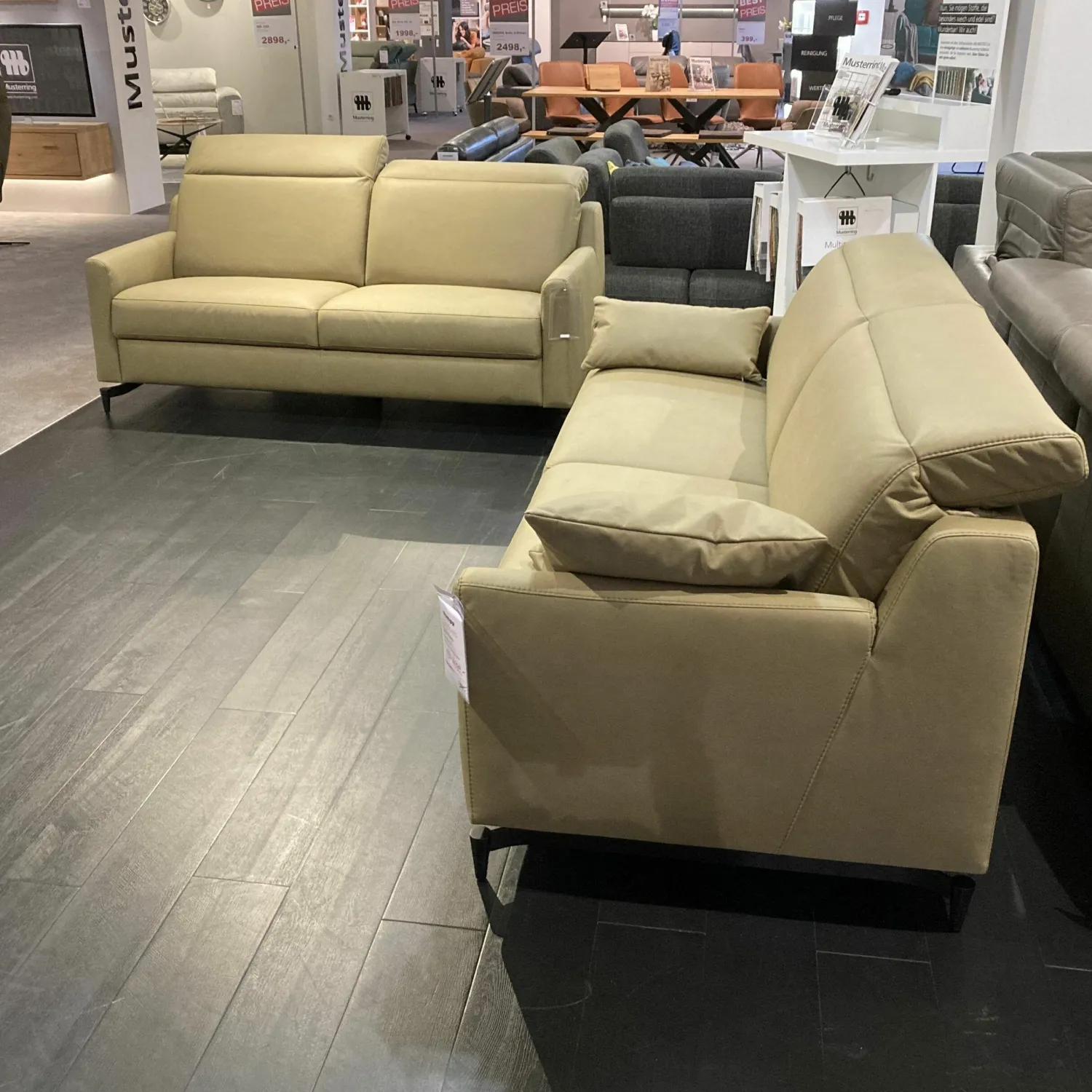 Musterring Polstergruppen|Garnitur MR9120 Stoff Lario Olive Grün Füße Stahl Schwarz Matt 2 Sofas