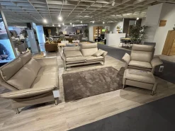 Erpo Polstergruppen|Garnitur Porto 180 Leder 42.400 Stone Grau Fuß Hochglanz