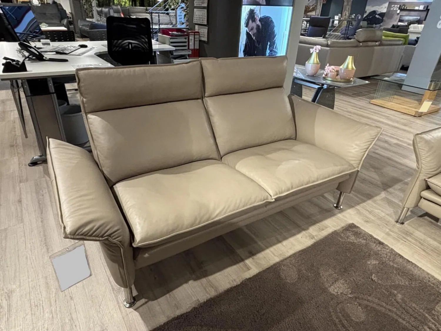 Erpo Polstergruppen|Garnitur Porto 180 Leder 42.400 Stone Grau Fuß Hochglanz